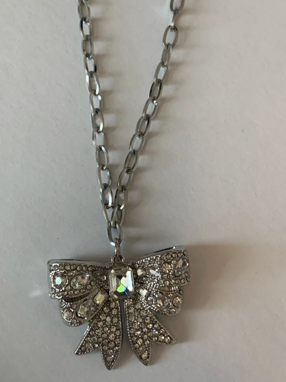 Silver Bow Pendant Necklace - Shiny Metallic - Picture 4 of 4